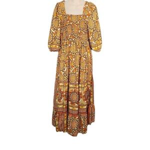 Me 2 Magic Anthropologie Sunburst Print Maxi Dress‎ Puff Sleeve Lightweight L